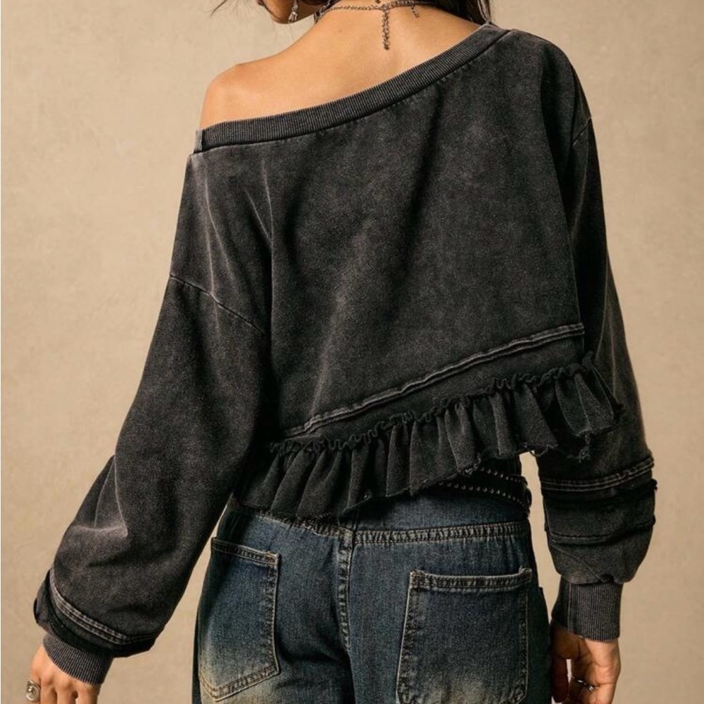 Black Off-Shoulder Ruffle Top - Picture 6 of 13
